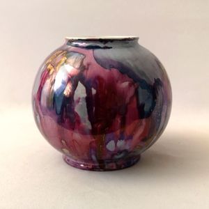 Gorgeous Squat Ceremic Bowl / Vase with Drip Glaze with Purple, Pink, Blue, Gold